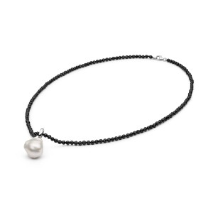 Colier cu spinel negru si perla alba cu argint DiAmanti 244-28-G  (Argint 925‰ 1,3 g.)